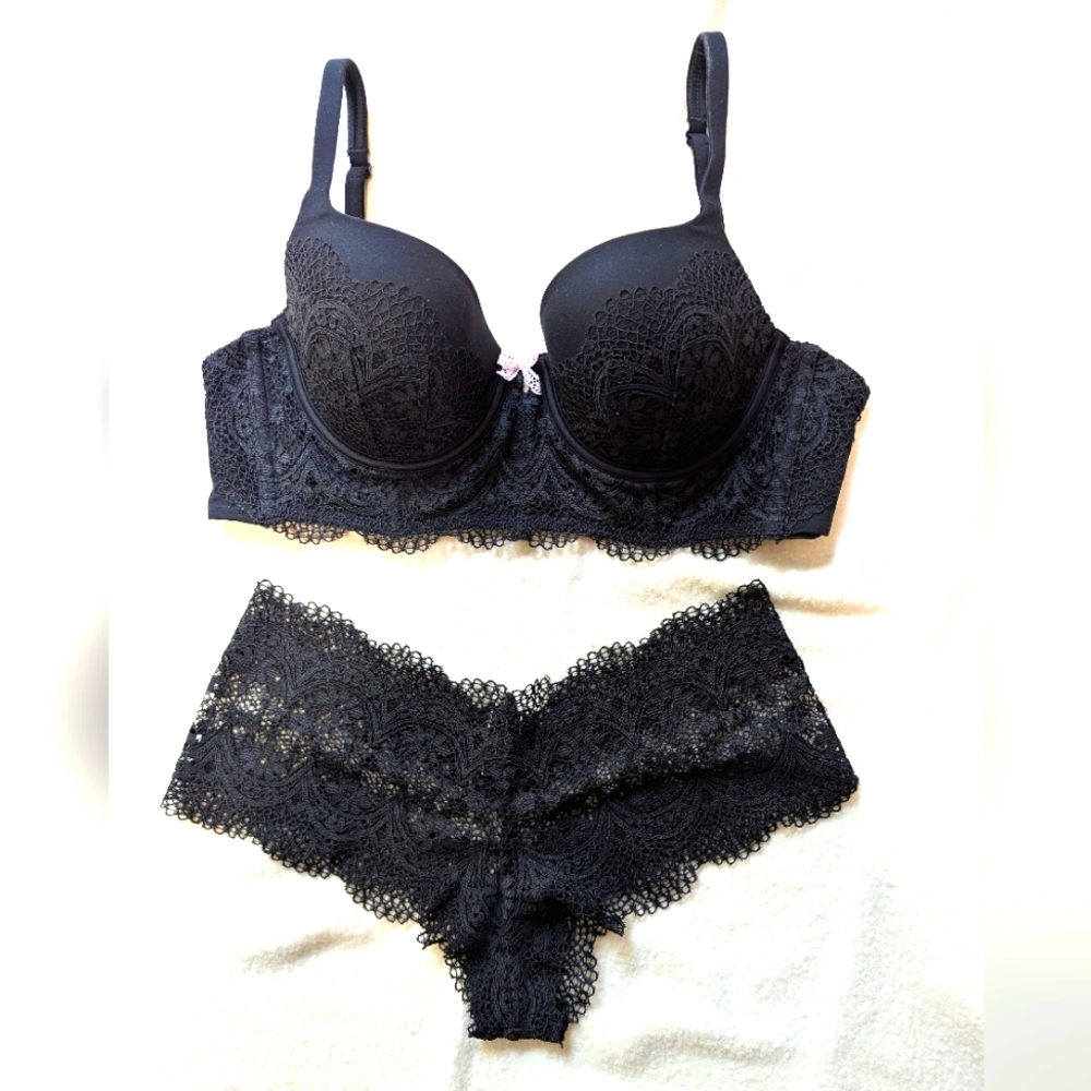 Victoria's Secret Black Lace Bra and Panty Set